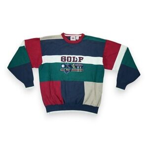 Cotton‎ Traders Mens Sweater Colorblock Golf Medium Cotton Vintage Long Sleeve